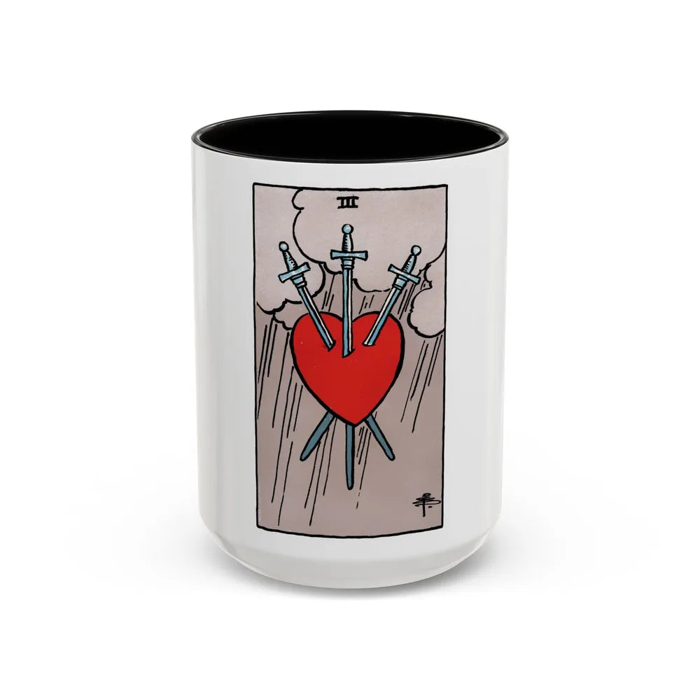 The 3 of Swords (Tarot Card) Accent Coffee Mug-15oz-Black-Go Mug Yourself