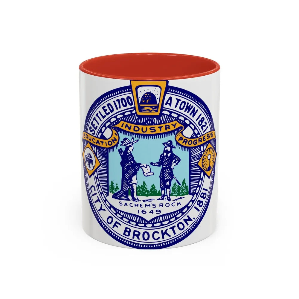 Seal of Brockton Massachusetts - Accent Coffee Mug-11oz-Red-Go Mug Yourself