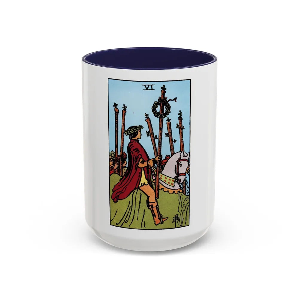 The 6 of Wands (Tarot Card) Accent Coffee Mug-15oz-Navy-Go Mug Yourself