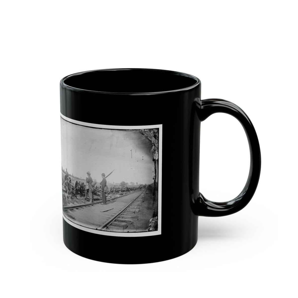Manassas Junction, Va. Soldiers Beside Damaged Rolling Stock Of The Orange & Alexandria Railroad (U.S. Civil War) Black Coffee Mug
