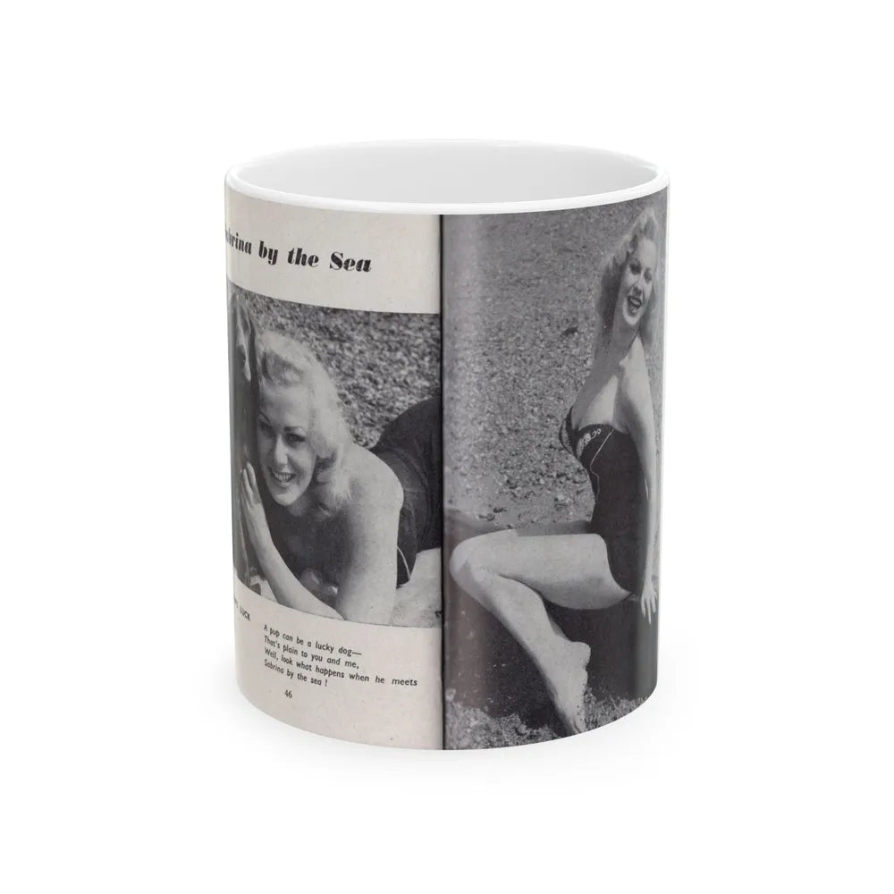 Norma Sykes #158 - 66 PHOTOGRAPHS OF Sabrina U.K. Pocket Mag. Pages 46 & 47 (Vintage Female Icon) White Coffee Mug-11oz-Go Mug Yourself