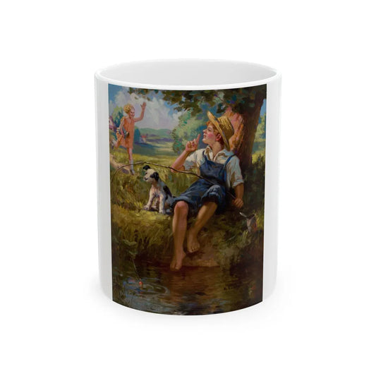 Boy Fishing - White Coffee Mug-11oz-Go Mug Yourself