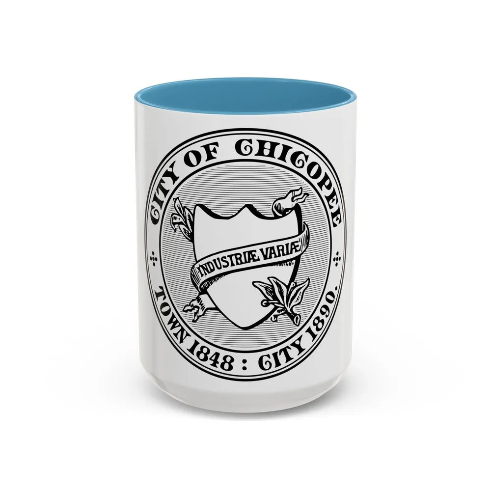 Seal of Chicopee Massachusetts - Accent Coffee Mug-15oz-Light Blue-Go Mug Yourself