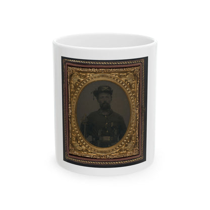 Unidentified Soldier In Union Cavalry Uniform And Hardee Hat With Cavalry Saber And Dual Revolvers (U.S. Civil War) White Coffee Mug