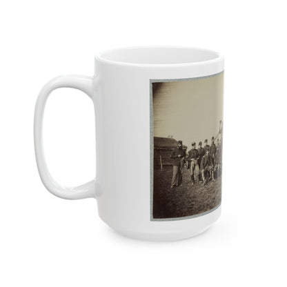 Group Of Soldiers Gathered Outside A Cabin (U.S. Civil War) White Coffee Mug