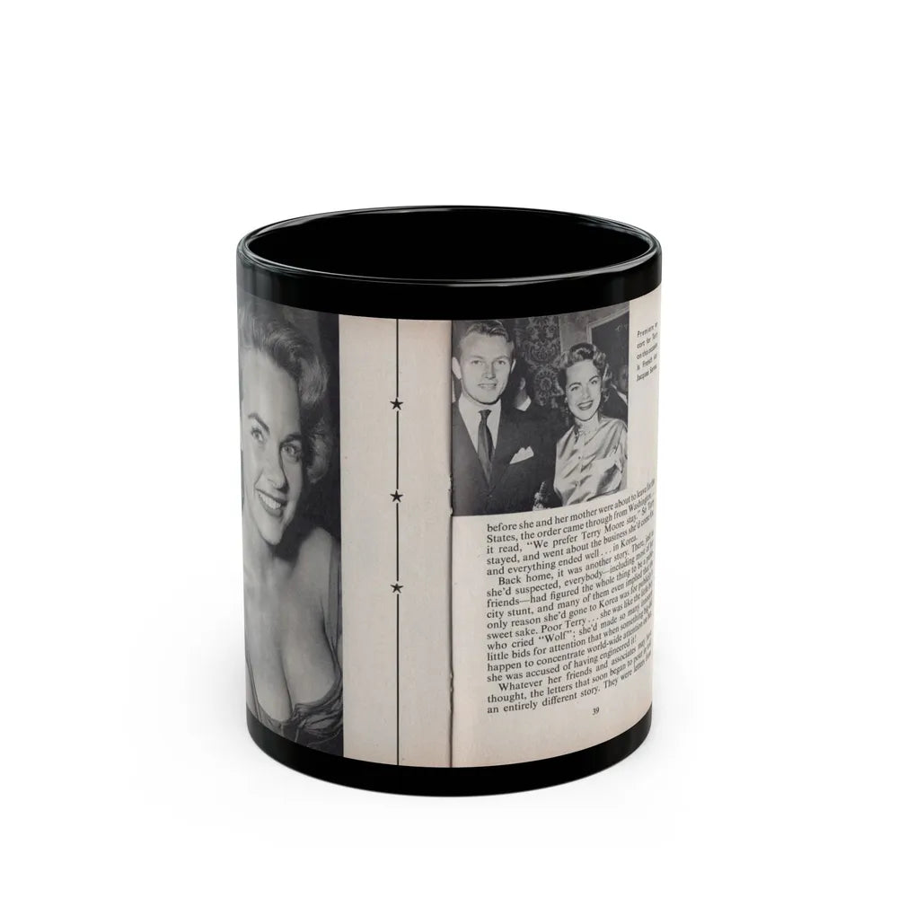 Terry Moore #454 - 66 PHOTOGRAPHS OF Terry MOORE U.K. Pocket Mag. Pages 38 & 39 (Vintage Female Icon) Black Coffee Mug-11oz-Go Mug Yourself