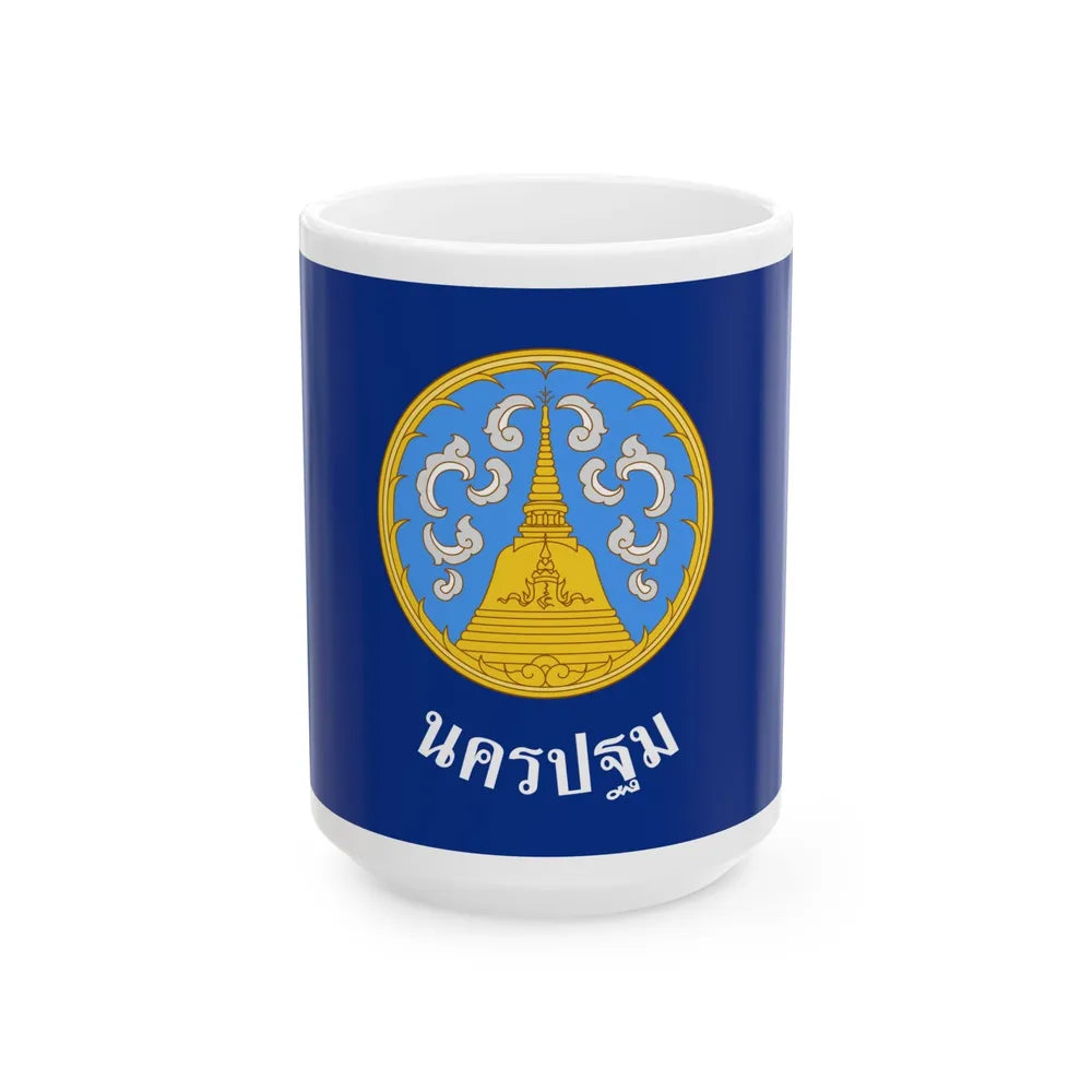 Flag of Nakhon Pathom Province Thailand - White Coffee Mug-15oz-Go Mug Yourself