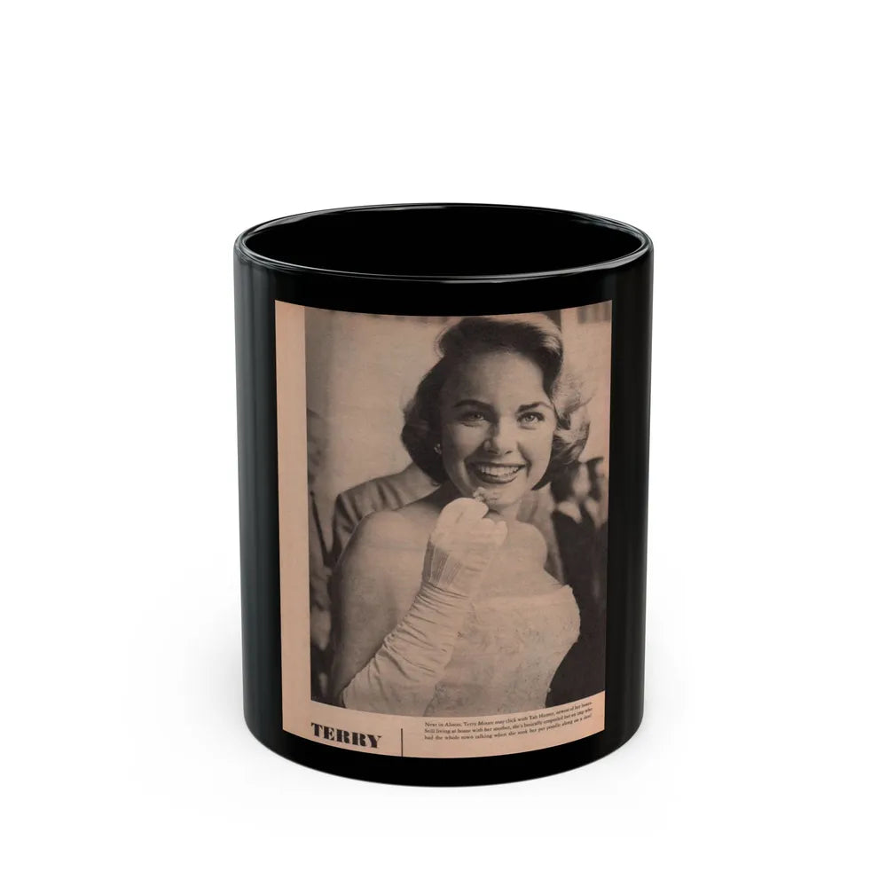 Terry Moore #575 - Magazine Page circa 50's (Vintage Female Icon) Black Coffee Mug-11oz-Go Mug Yourself