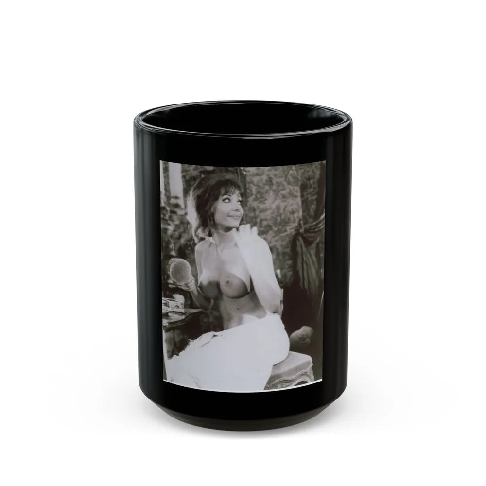 Ingrid Pitt #124 - Topless (Vintage Female Icon) Black Coffee Mug-15oz-Go Mug Yourself