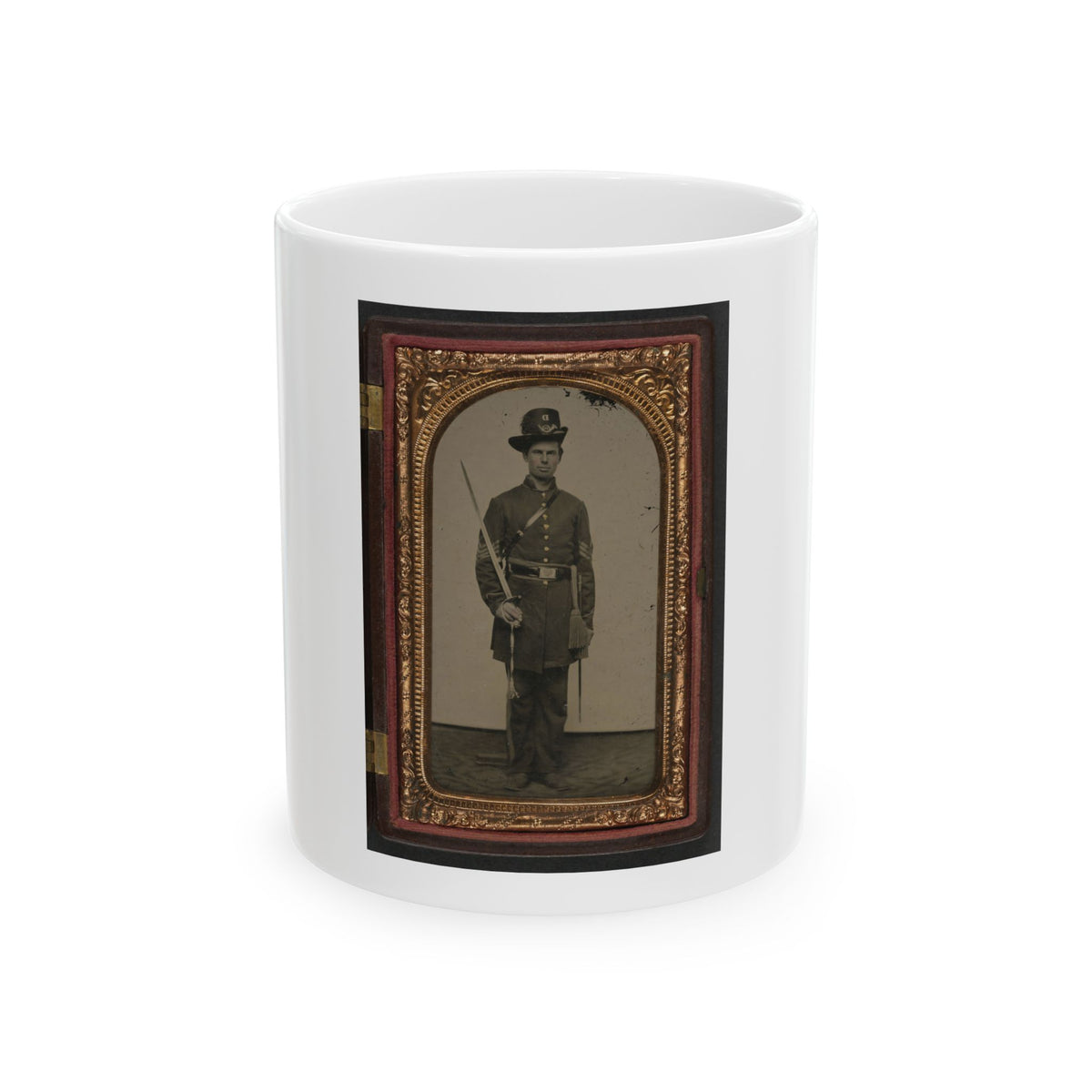 Unidentified Soldier In Union Sergeant's Uniform With Hardee Hat And Sash With Non-Commissioned Officer's Sword (U.S. Civil War) White Coffee Mug