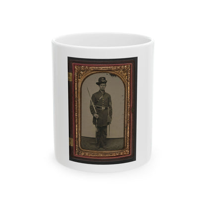 Unidentified Soldier In Union Sergeant's Uniform With Hardee Hat And Sash With Non-Commissioned Officer's Sword (U.S. Civil War) White Coffee Mug