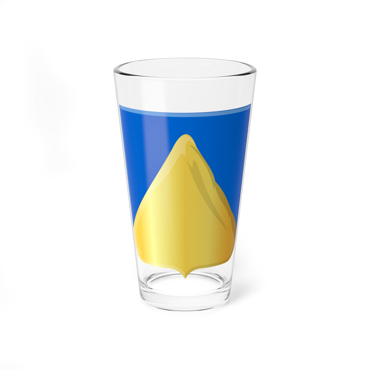 Royal blue heraldic shield with a large gold mountain peak rising from its base on a white background.
