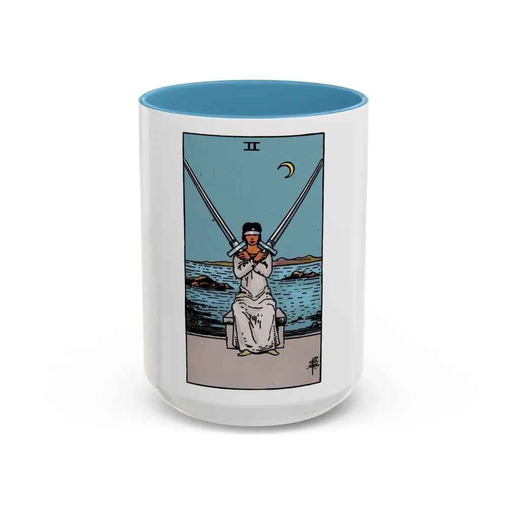 The 2 of Swords (Tarot Card) Accent Coffee Mug-15oz-Light Blue-Go Mug Yourself