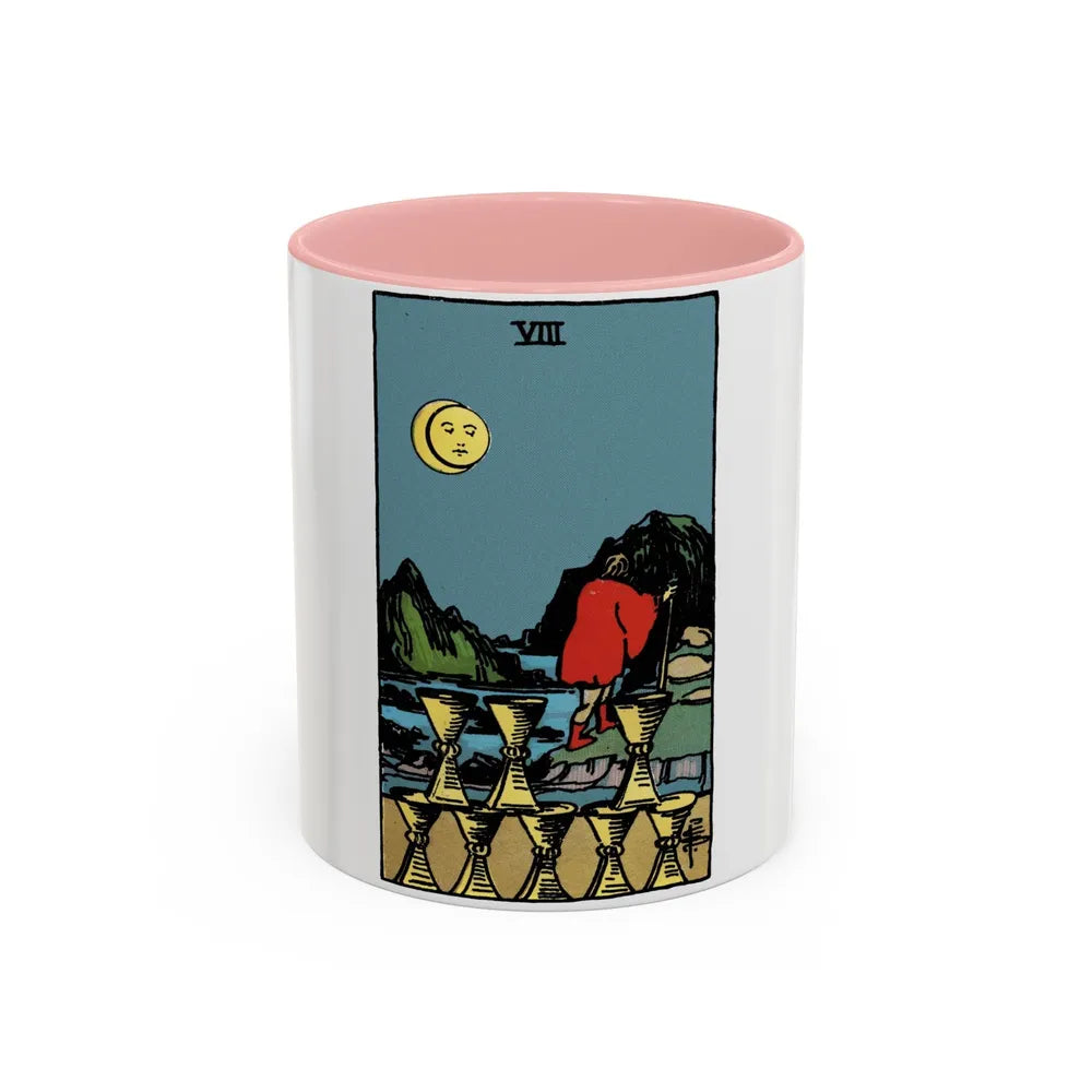 The 8 of Cups (Tarot Card) Accent Coffee Mug-11oz-Pink-Go Mug Yourself