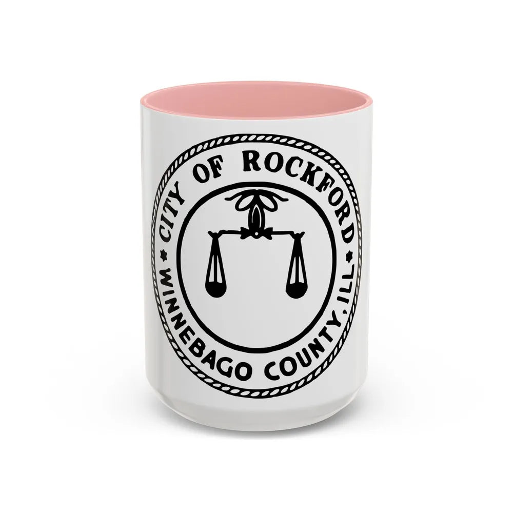 Seal of Rockford Illinois - Accent Coffee Mug-15oz-Pink-Go Mug Yourself