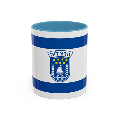 Flag of Herzliya Israel - Accent Coffee Mug-11oz-Light Blue-Go Mug Yourself