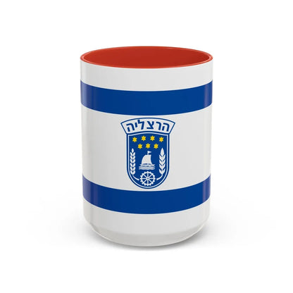 Flag of Herzliya Israel - Accent Coffee Mug-15oz-Red-Go Mug Yourself