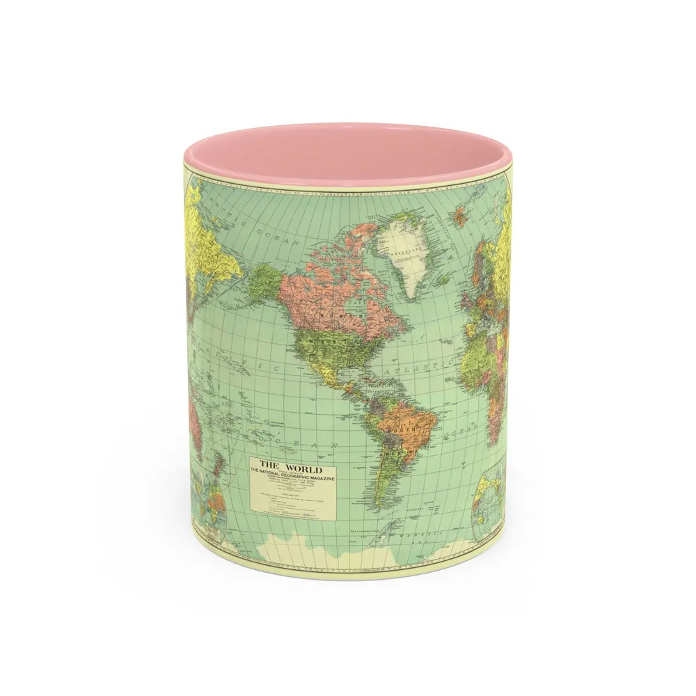 World Map (1932) (Map) Accent Coffee Mug-11oz-Pink-Go Mug Yourself