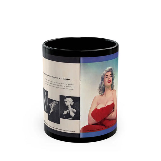 Jayne Mansfield #270 - Pages 1 & 2 of 6 with, 3 B&W Photos & 1 Large Color with, 3 Captions from JEM Magazine May '57 (Vintage Female Icon) Black Coffee Mug-11oz-Go Mug Yourself