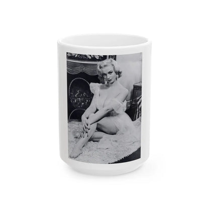 Norma Sykes #186 - [Page 28] Pages 1 of 1 with, 1 B&W Full Body Photo except right foot from Cabaret Aug. '57 Page 28 (Vintage Female Icon) White Coffee Mug-15oz-Go Mug Yourself