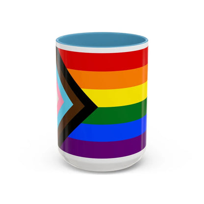 LGBTQ+ rainbow flag Quasar Progress Pride Flag - Accent Coffee Mug-15oz-Light Blue-Go Mug Yourself