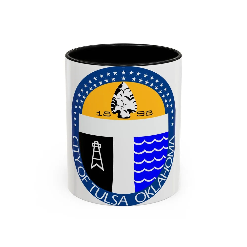 Seal of Tulsa Oklahoma - Accent Coffee Mug-11oz-Black-Go Mug Yourself