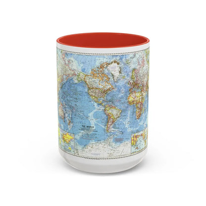 World Map (1960) (Map) Accent Coffee Mug-15oz-Red-Go Mug Yourself