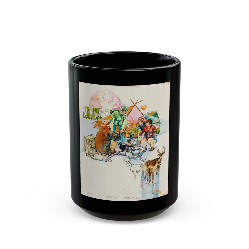 Camping Adventure Illustration - Black Coffee Mug-15oz-Go Mug Yourself