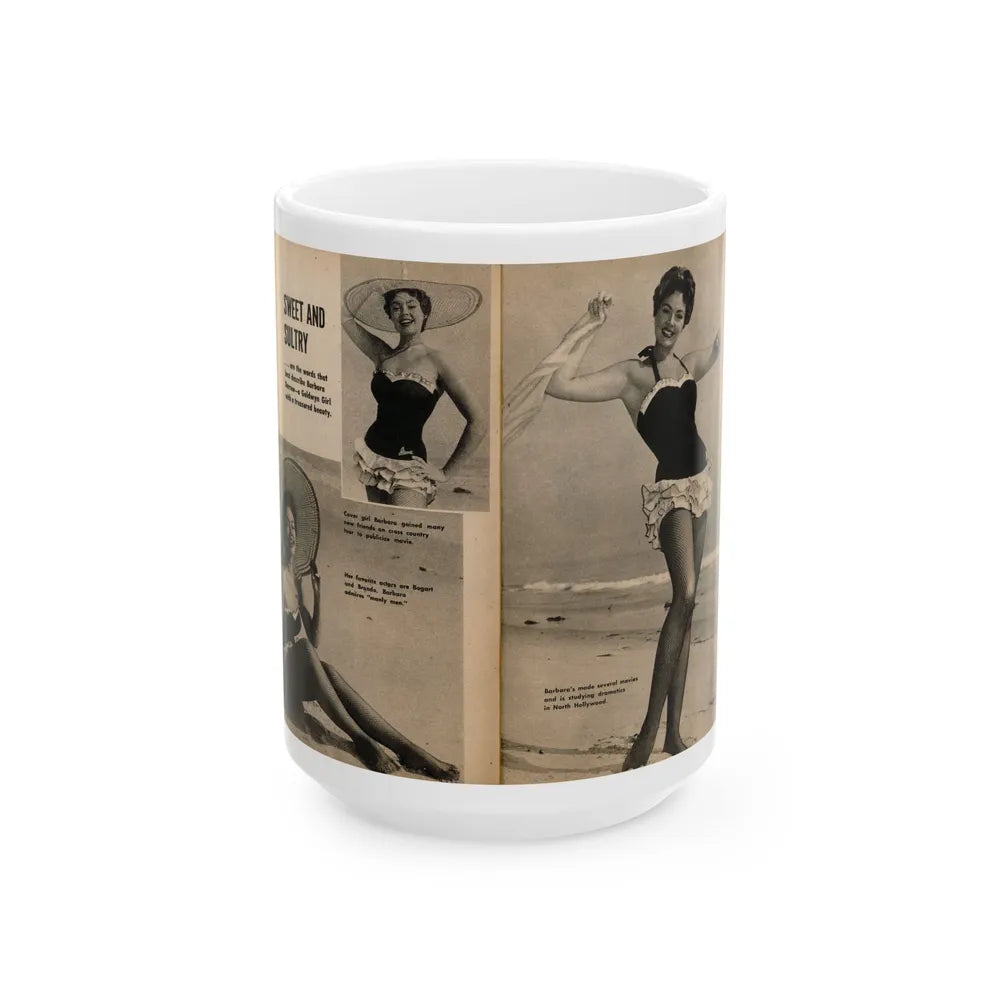 Barbara Darrow #36 - 3 B&W Photos & Captions from Picture Scope Digest Mag. Jan. '57 (Vintage Female Icon) White Coffee Mug-15oz-Go Mug Yourself