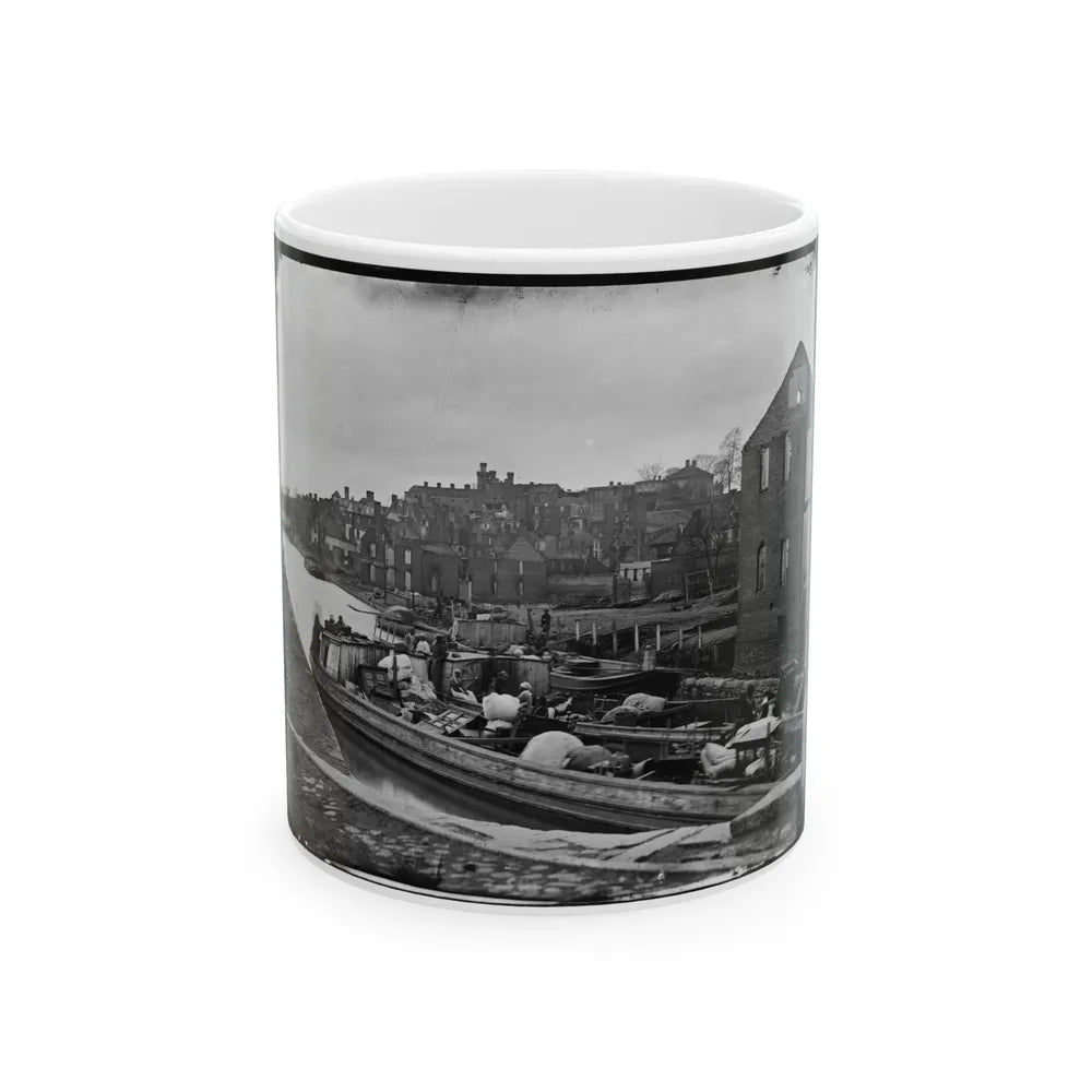 Richmond, Va. Barges With African Americans On The Canal; Ruined Buildings Beyond (U.S. Civil War) White Coffee Mug-11oz-Go Mug Yourself