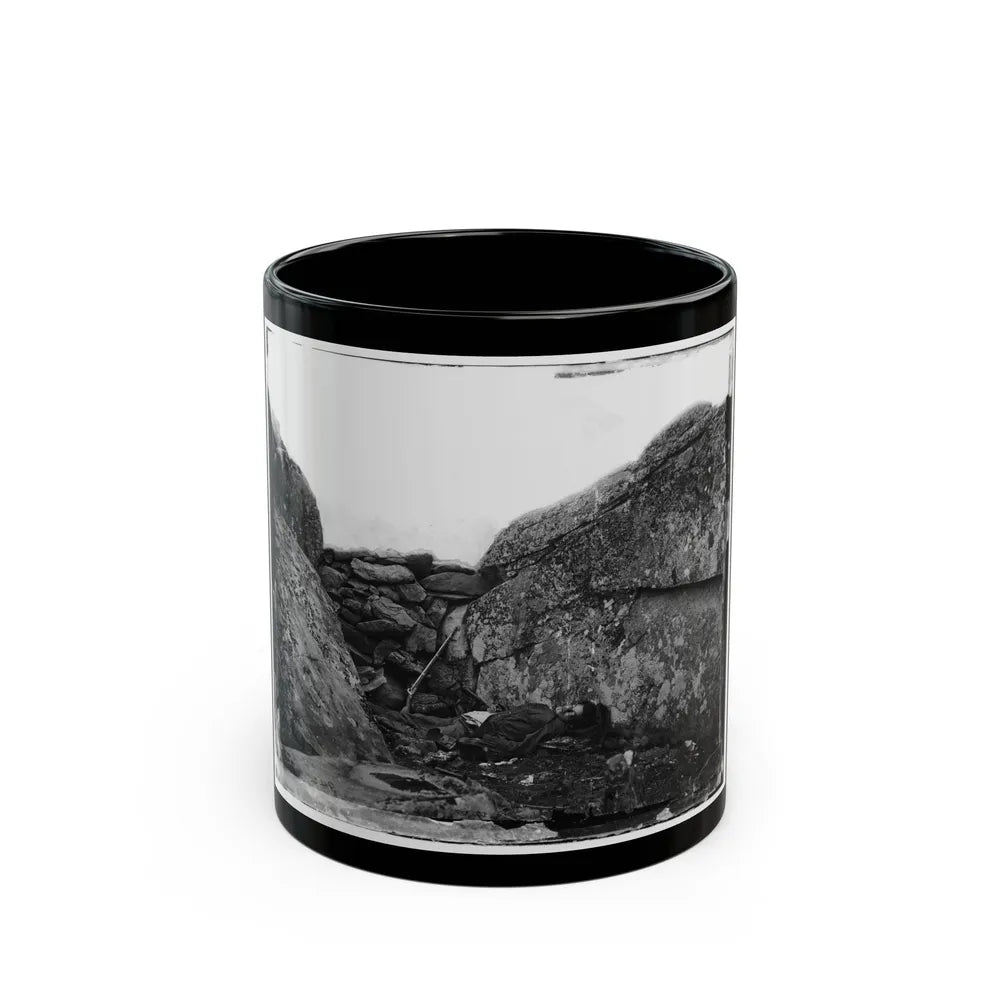 Gettysburg, Pa. Dead Confederate Soldier In Devil's Den (U.S. Civil War) Black Coffee Mug-11oz-Go Mug Yourself