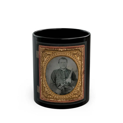 Unidentified Soldier In Georgia Confederate Uniform And Double Roller Belt With Bowie Knife (U.S. Civil War) Black Coffee Mug-11oz-Go Mug Yourself