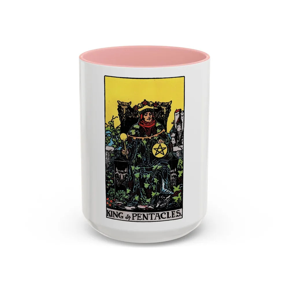 The King of Pentacles (Tarot Card) Accent Coffee Mug-15oz-Pink-Go Mug Yourself