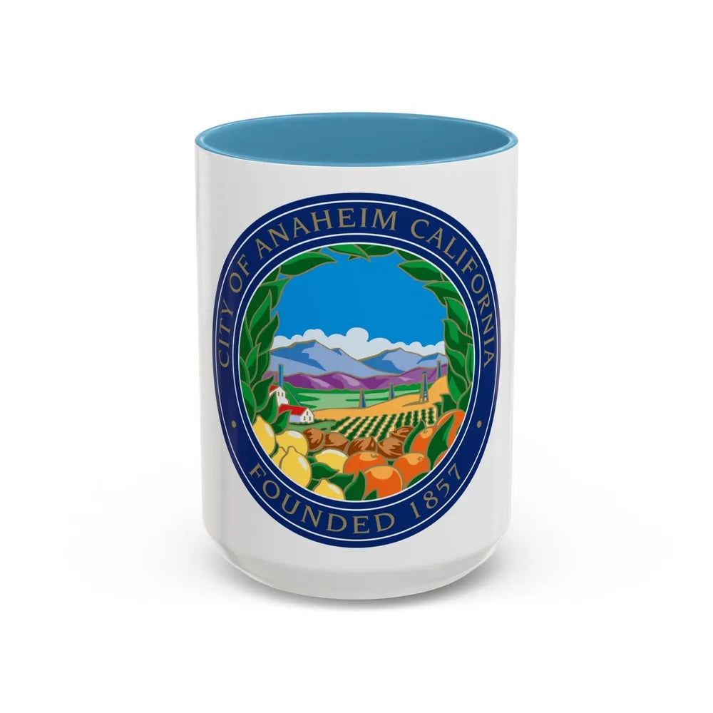 Seal of Anaheim California - Accent Coffee Mug-15oz-Light Blue-Go Mug Yourself