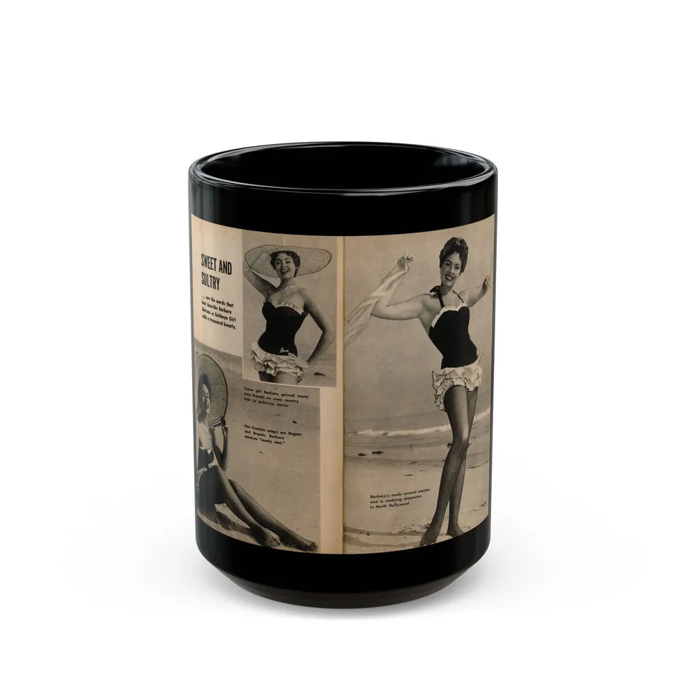 Barbara Darrow #36 - 3 B&W Photos & Captions from Picture Scope Digest Mag. Jan. '57 (Vintage Female Icon) Black Coffee Mug-15oz-Go Mug Yourself