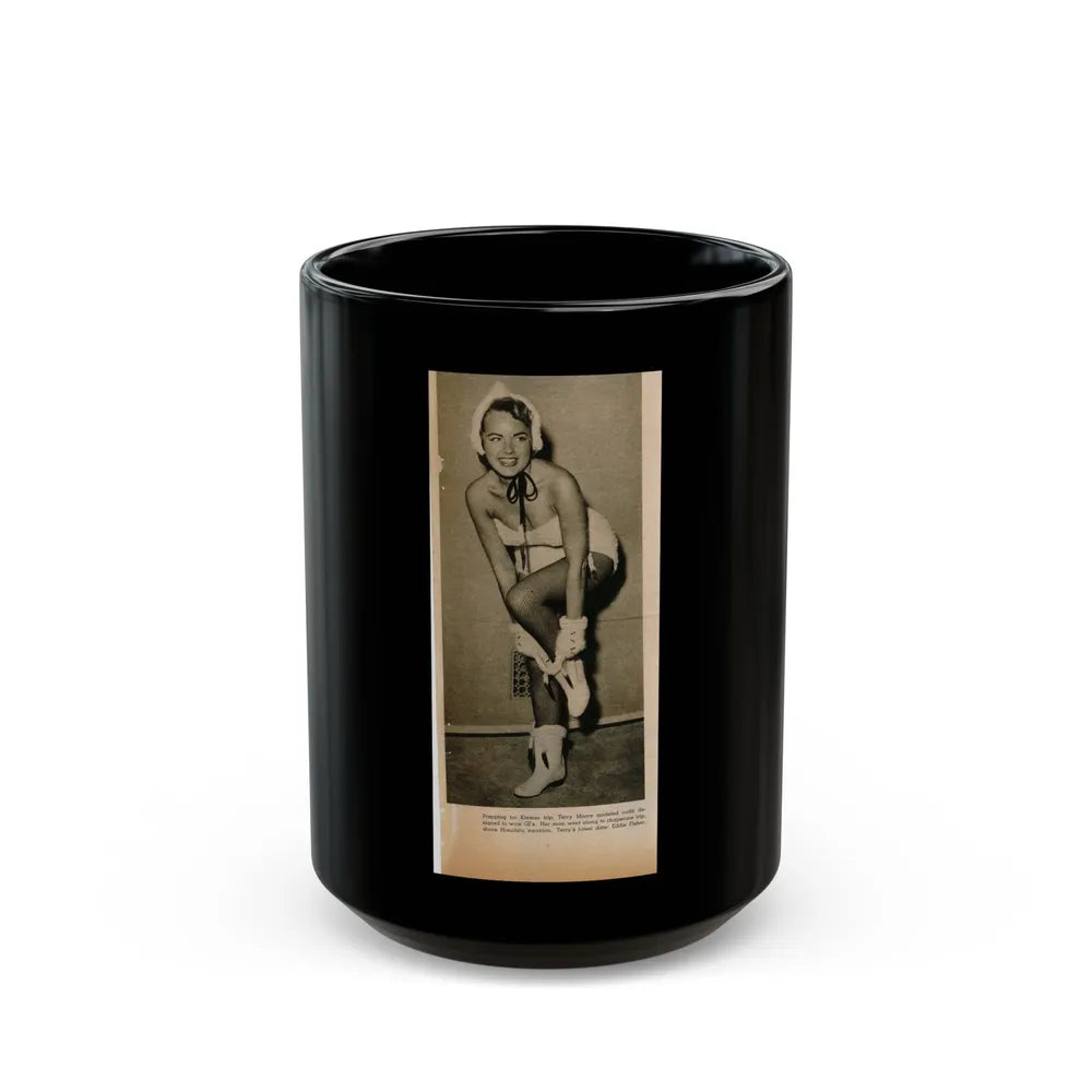 Terry Moore #652 - B&W Magazine Photo Clipping Circa 50's (Vintage Female Icon) Black Coffee Mug-15oz-Go Mug Yourself