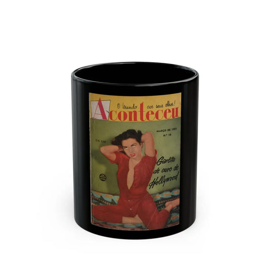 Jeanne Carmen #217 - Jeanne on Front Cover in Color of Aconteceu MARCO DE 1955 Brazilian Digest Sized Mag. (Vintage Female Icon) Black Coffee Mug-11oz-Go Mug Yourself