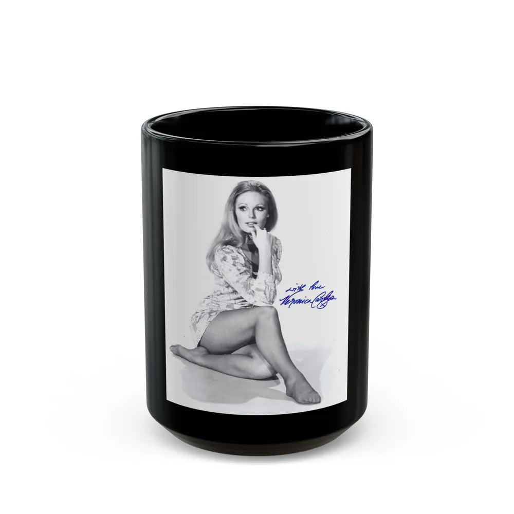 Veronica Carlson #10 - 8x10 B&W Glamour Full Body Dress & Stockings Shot #021 (Vintage Female Icon) Black Coffee Mug-15oz-Go Mug Yourself