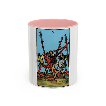 The 5 of Wands (Tarot Card) Accent Coffee Mug-11oz-Pink-Go Mug Yourself