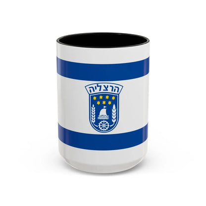 Flag of Herzliya Israel - Accent Coffee Mug-15oz-Black-Go Mug Yourself