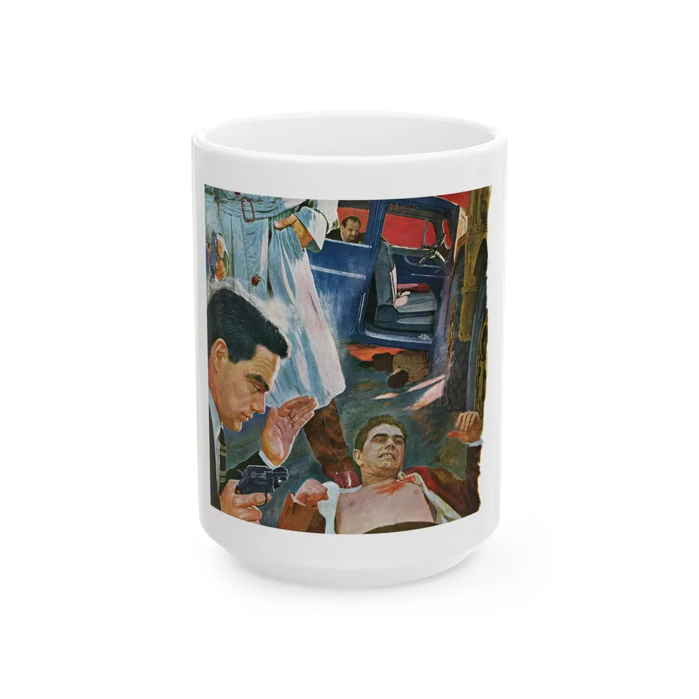 A Bad Day For O'Banion by Daniel Knapp, The Saturday Evening Post, 1960 - White Coffee Mug-15oz-Go Mug Yourself