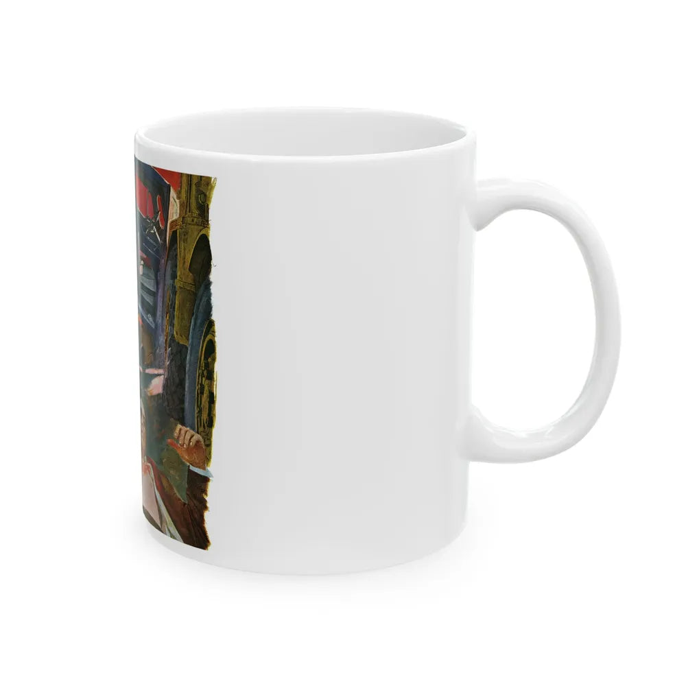 A Bad Day For O'Banion by Daniel Knapp, The Saturday Evening Post, 1960 - White Coffee Mug-Go Mug Yourself