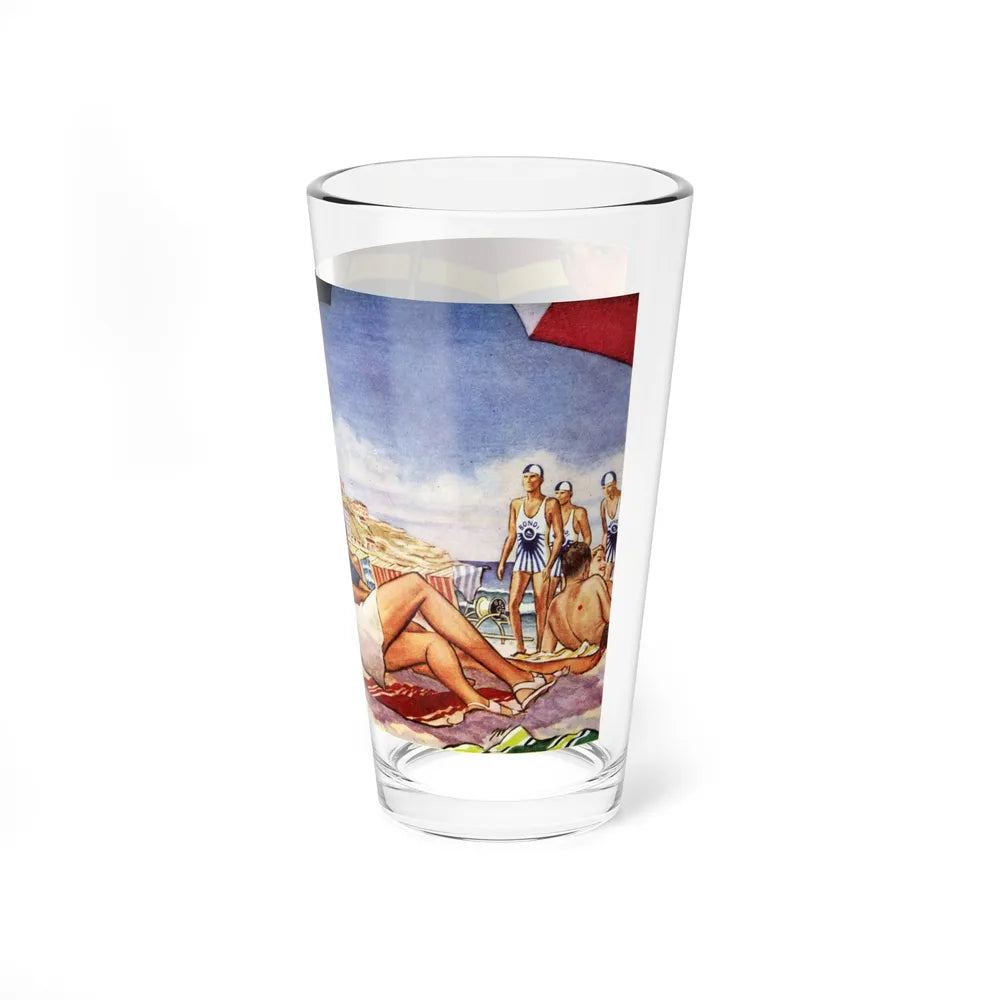 A Bondi Beach Encounter, 1948 (Magazine Illustration) Pint Glass 16oz-Go Mug Yourself