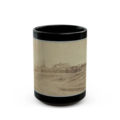 A Camp Made Up Of Small Cabins That Surround A Large Building (U.S. Civil War) Black Coffee Mug-15oz-Go Mug Yourself