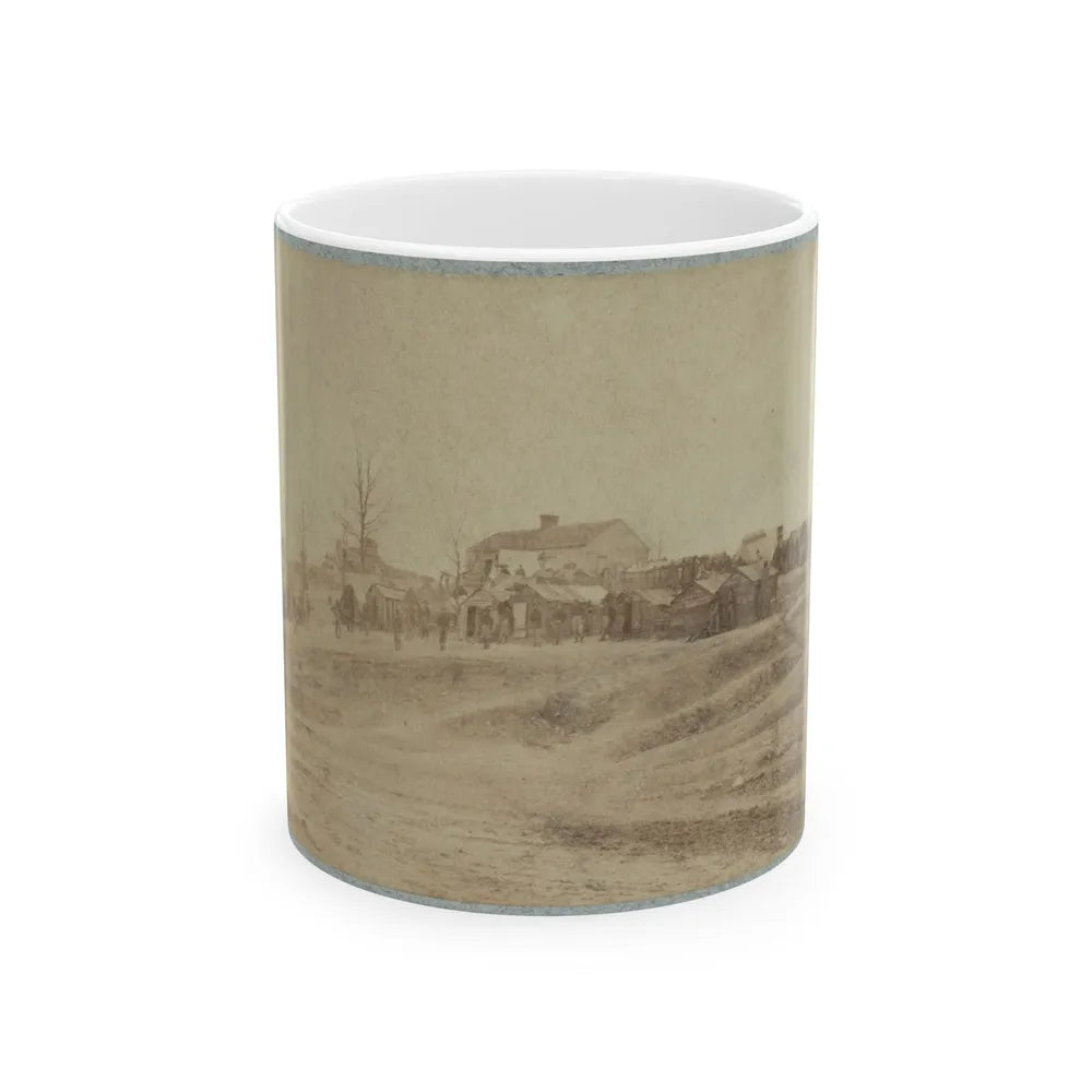 A Camp Made Up Of Small Cabins That Surround A Large Building (U.S. Civil War) White Coffee Mug-11oz-Go Mug Yourself