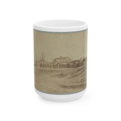 A Camp Made Up Of Small Cabins That Surround A Large Building (U.S. Civil War) White Coffee Mug-15oz-Go Mug Yourself