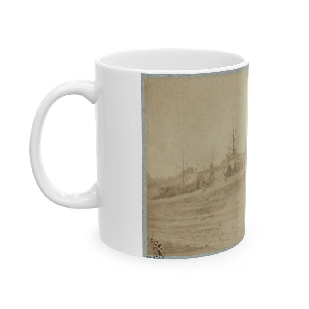 A Camp Made Up Of Small Cabins That Surround A Large Building (U.S. Civil War) White Coffee Mug-Go Mug Yourself