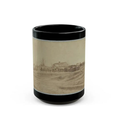 A Camp Made Up Of Small Cabins That Surround A Large Building (U.S. Civil War) Black Coffee Mug 15oz - Go Mug Yourself