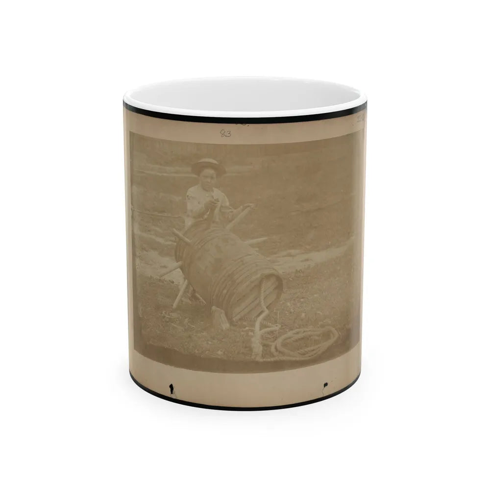 A Child Leaning Against A Barrel With Wooden Spikes (U.S. Civil War) White Coffee Mug-11oz-Go Mug Yourself