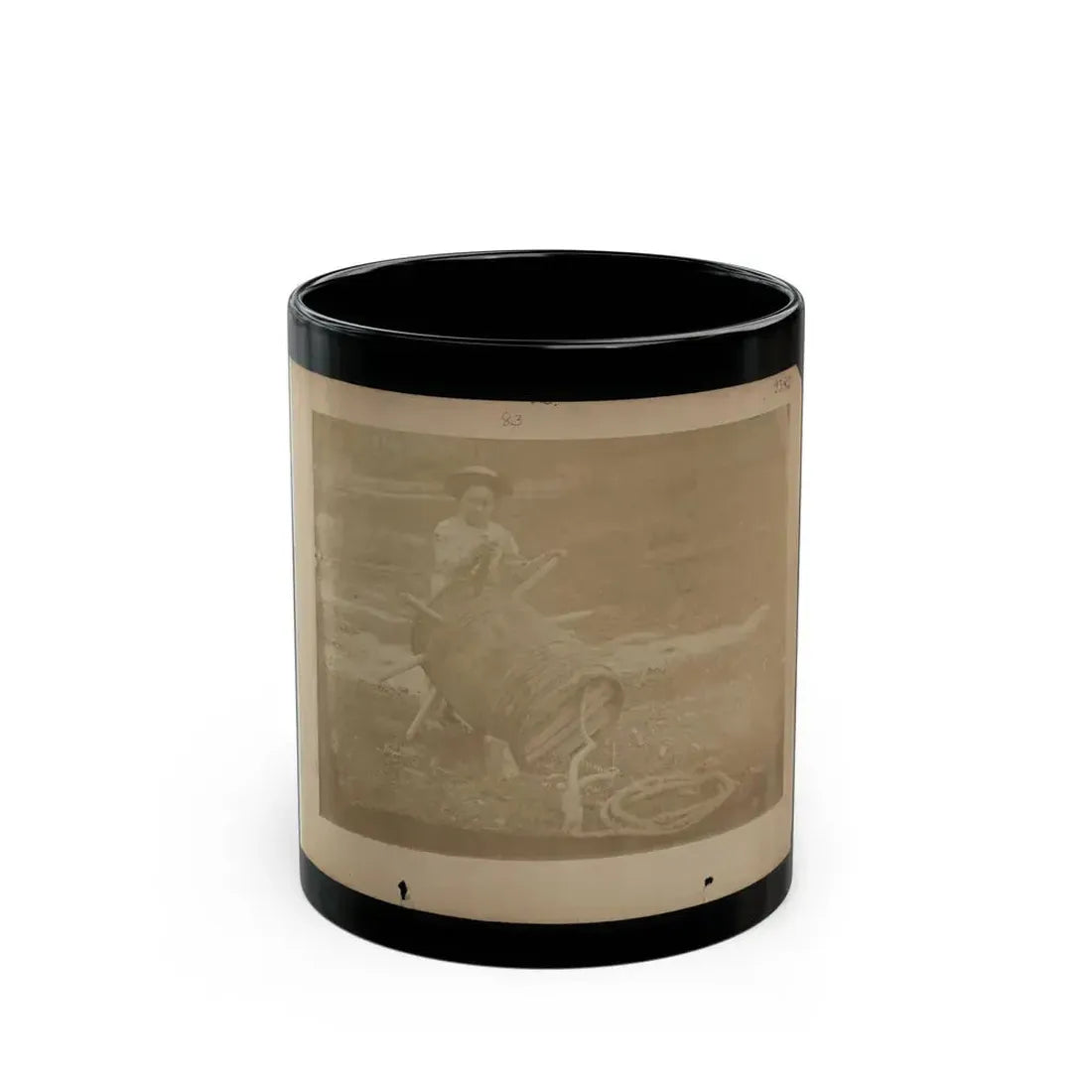 A Child Leaning Against A Barrel With Wooden Spikes (U.S. Civil War) Black Coffee Mug 11oz - Go Mug Yourself